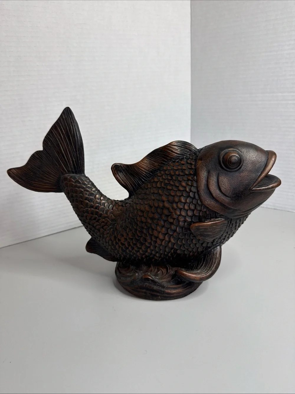 Decorative Bronze-Look Koi Fish Statue for Aquatic Décor - Brown